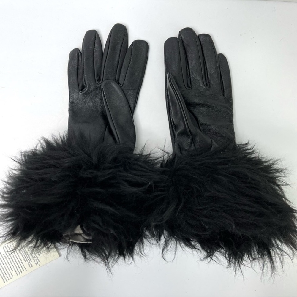UGG Black Leather Gloves Fur Trim NEW Touchscreen Tech Size S